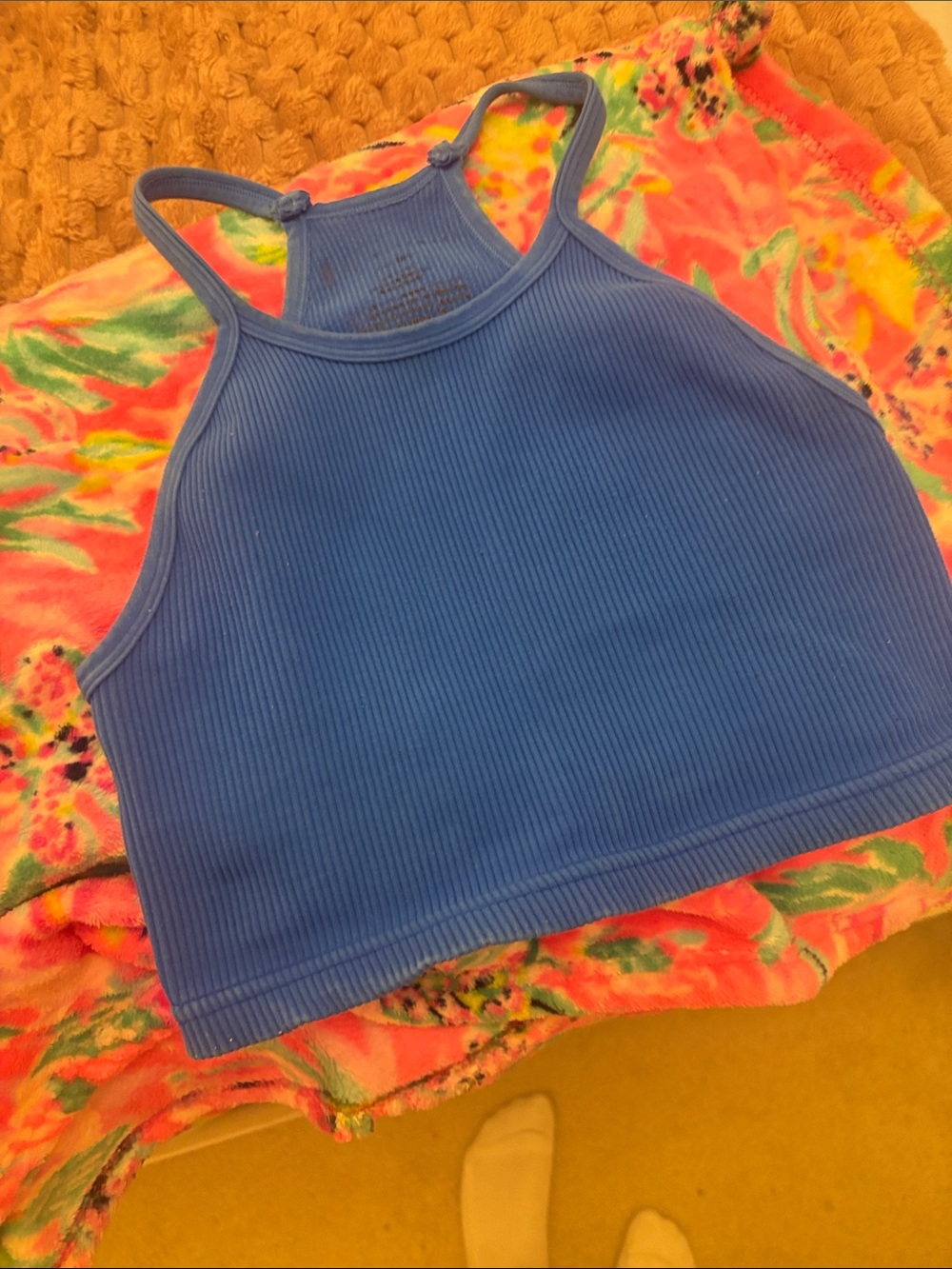 Free People movement Blue Ribbed Cropped Halter Tank
